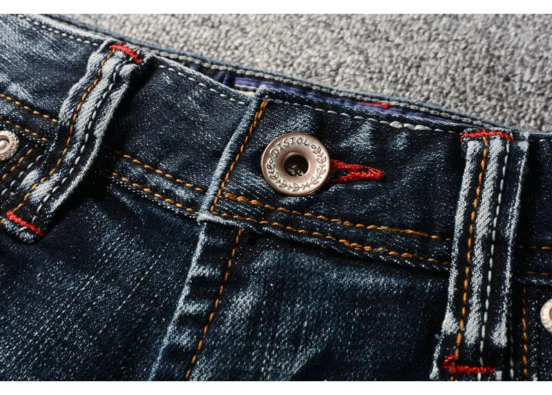 Italian Style Fashion Men Jeans High Quality Retro Black Blue Elastic Slim Fit Ripped Jeans Men Vintage Designer Denim Pants