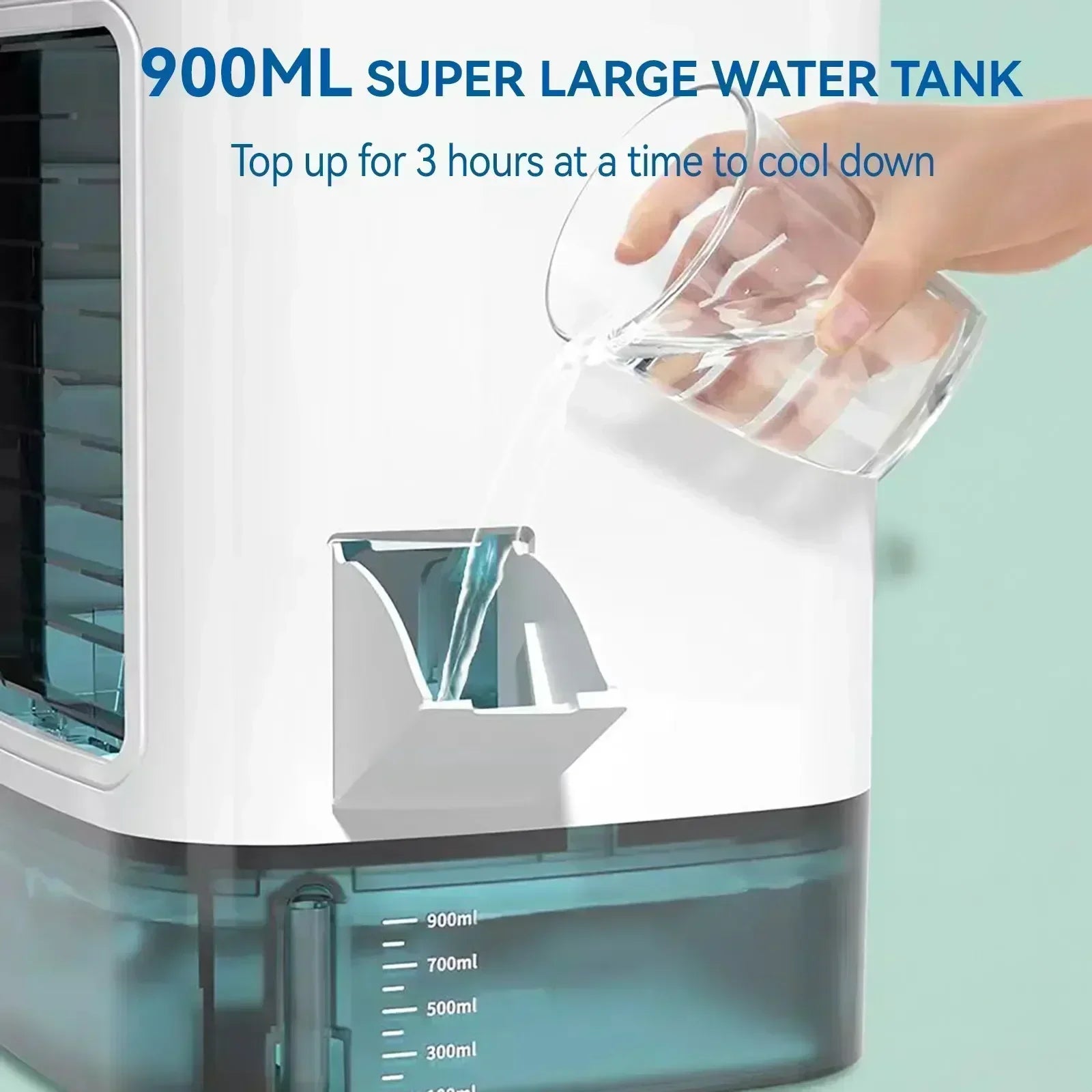 Portable Evaporative Rechargeable Mini Air Cooler 900ml Tank 3‑Speed Desktop Fan 7‑Color Night Light Humidifier Dorm Travel