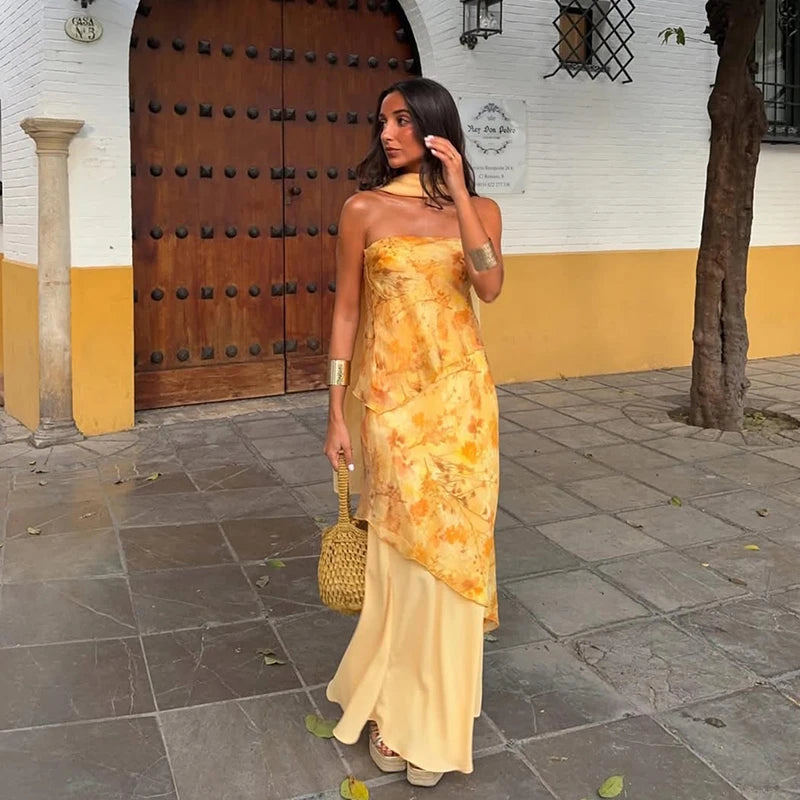 2026 Summer Elegant Maxi Slip Dress Twist Front Spaghetti Strap Slit Bohemian Wedding Guest Cocktail Party Vacation Women Gown