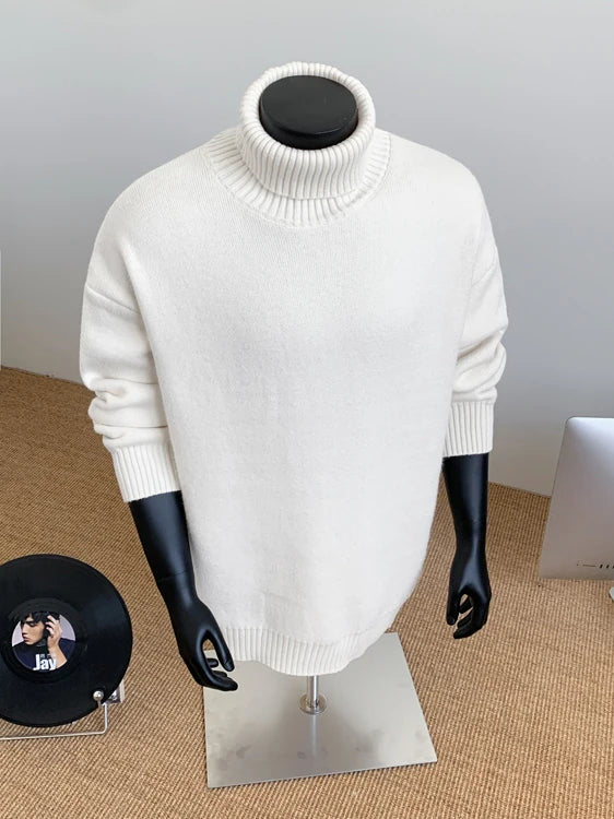 2026 New Autumn Men Turtle Neck Sweater Unisex Casual Loose Fit Trendy Knitted Top Pullovers Outwear Clothing Oversized M-3XL