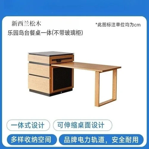 Solid wood island table retractable small apartment open integrated bar cabinet rock locker