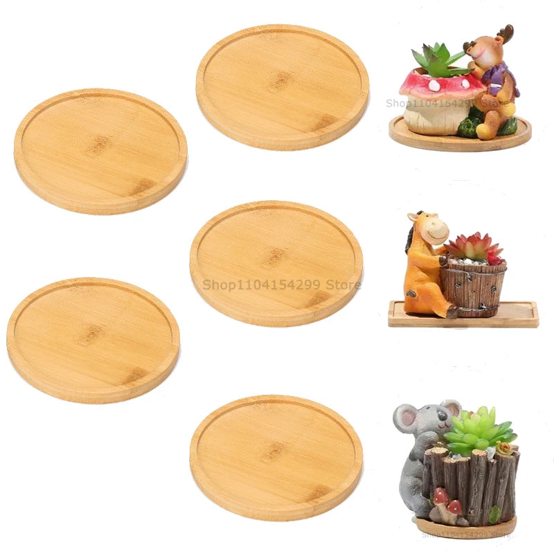 Flower Pot Trays Dish for Plant Vase Bamboo Tray Wooden Bottle Tray Bathroom Shampoo Shower Gel Organizer Jewelry Storage Tray