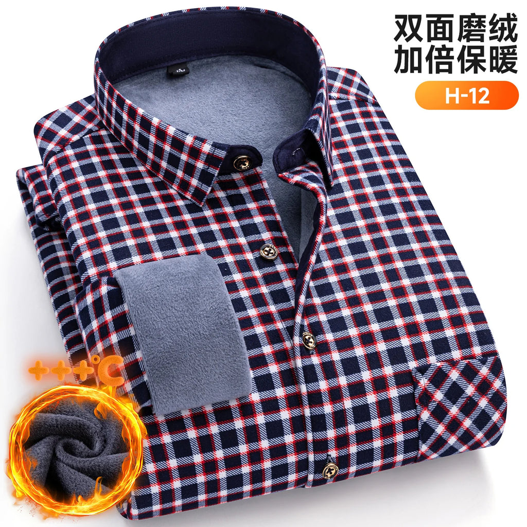 Plus Size 8XL 7XL 6XL Men's Thickene Shirt Long Sleeve Fleece Warm Winter Autumn Casual Soft Print Daily Thermal Male Clothing