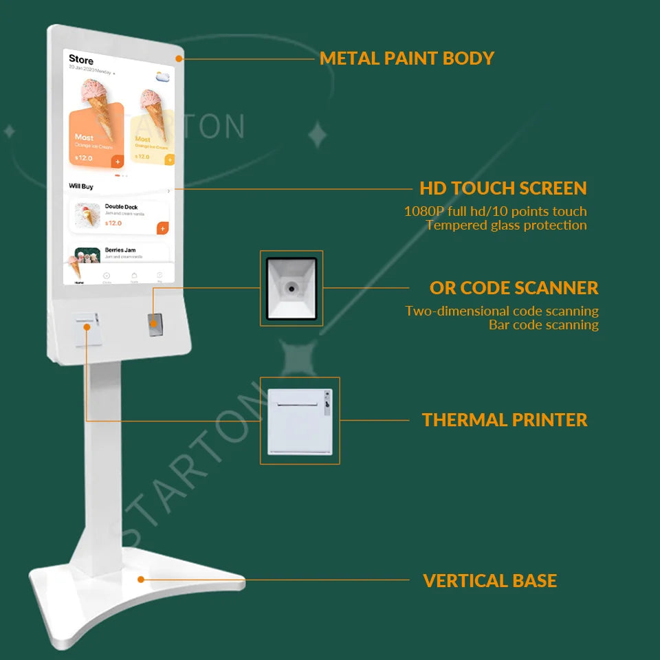 systems in restaurants and cafeterias 32-Inch interactive digital signage kiosk for self-service ordering and payment