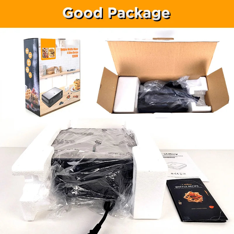 Mini Automatic 1200W 4-Slice Dual Zone Non-Stick Eco-Friendly Belgian Waffle  Machine for  Use W002