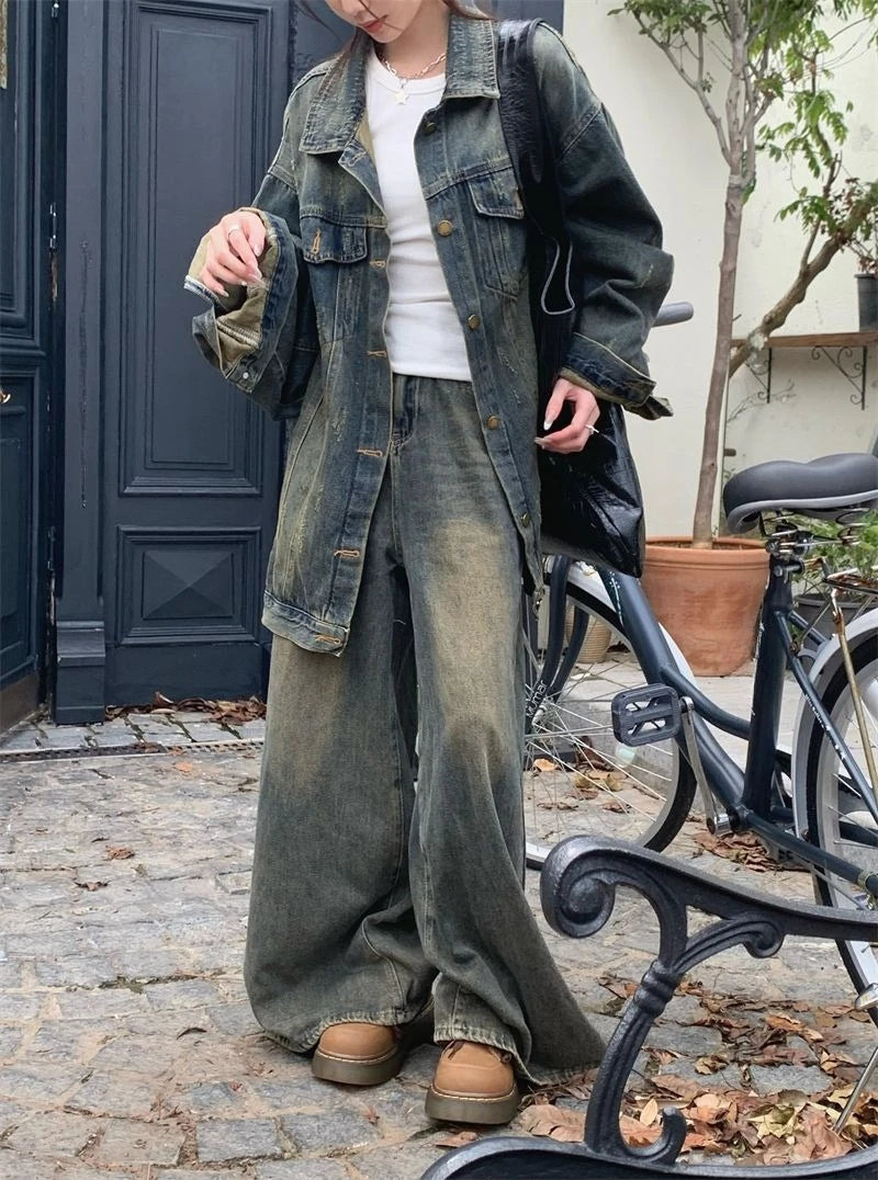 Vintage Washed Denim For Women Loose Fit Street Style Casual Biker With Retro Spring Autumn Layering Outerwear