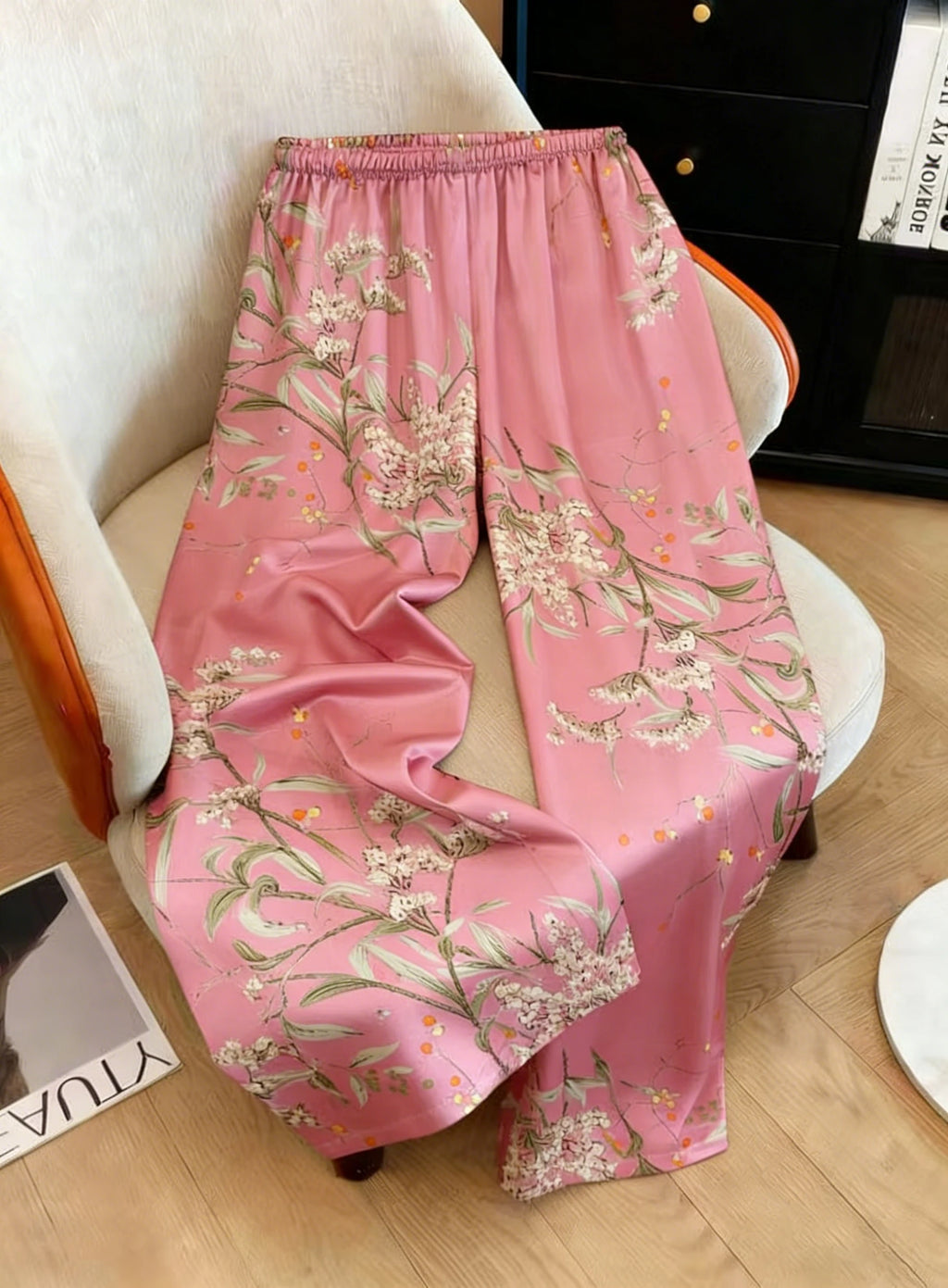 New All Season Women Cherry Print Pants Elastic Waist Loose Trousers Casual Home Loungewear Sleep Bottoms