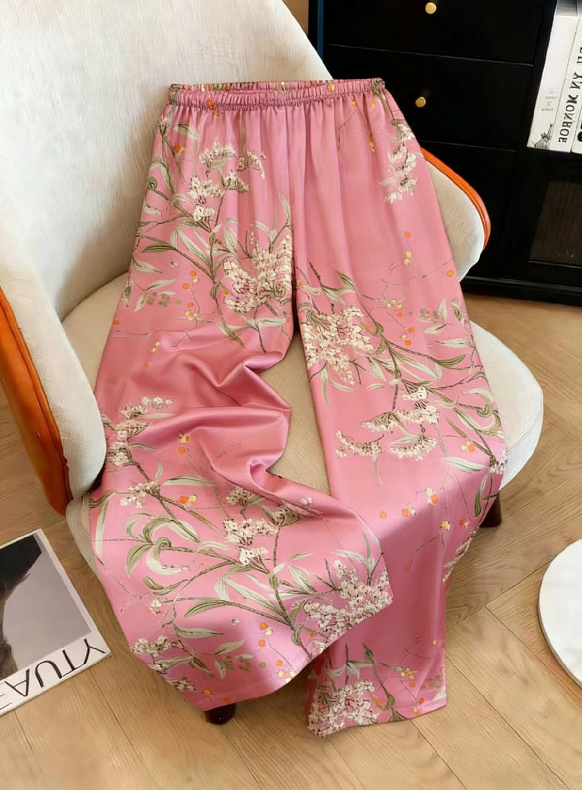 New All Season Women Cherry Print Pants Elastic Waist Loose Trousers Casual Home Loungewear Sleep Bottoms