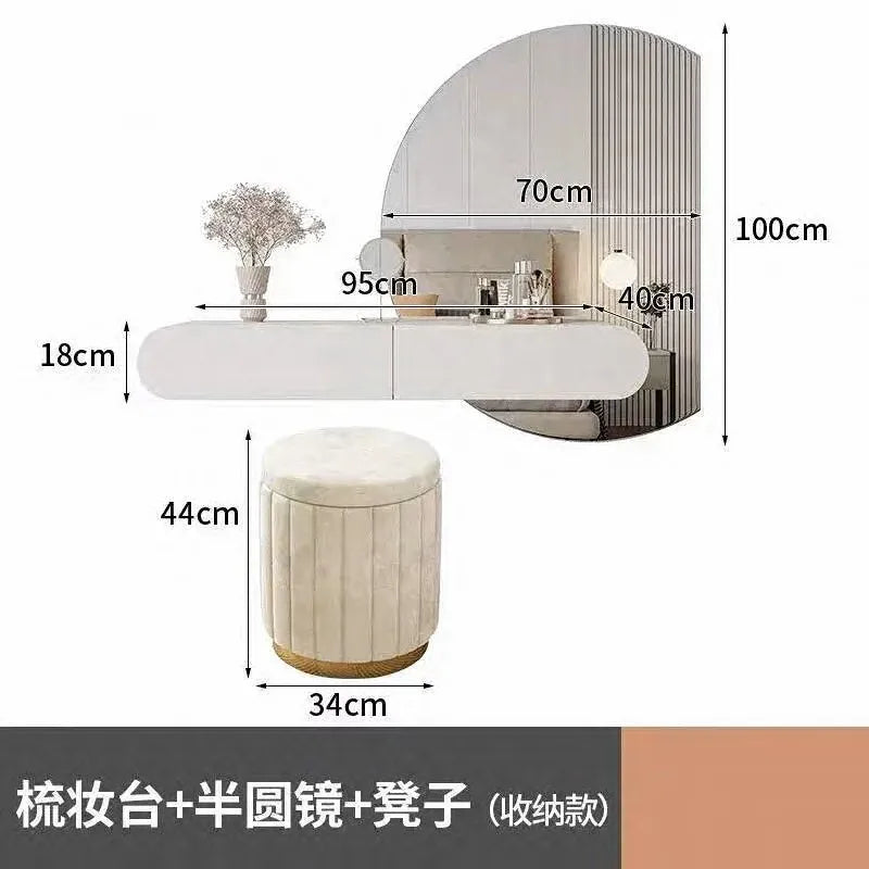 Cream Suspended Dressing Table Bedroom Furniture Minimalist Dressing Table Wall Mounted Dressing Table Mirror Combination