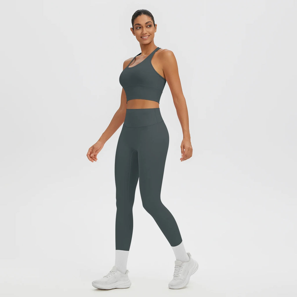 2PCS Women's Sports Pants Yoga Set Sexy Backless I-shaped Vest with Chest Pad Shock-absorbing Running Yoga Tank Top Yoga Pants