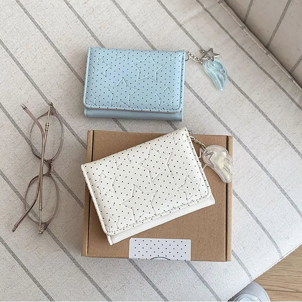 Fashion Y2K Tri-fold Wallet Wing Pendant Star Dot Coin Purse Zipper Clouse Multicolor Women's Wallet for Students