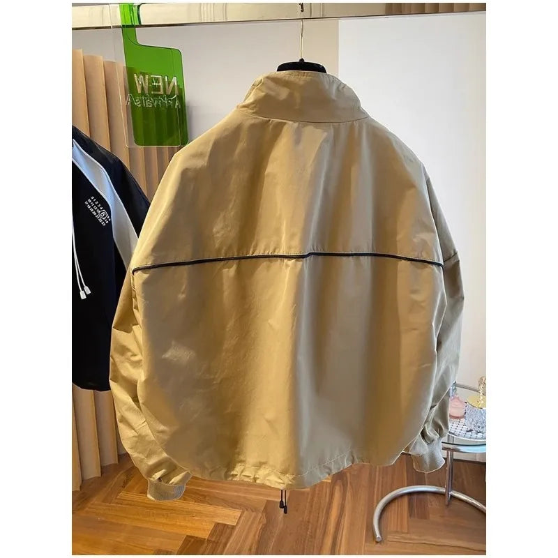 Zipper Design Niche Loose Casual Stand Collar Windbreaker Jacket Spring and Autumn Short Jacket Jacket Top