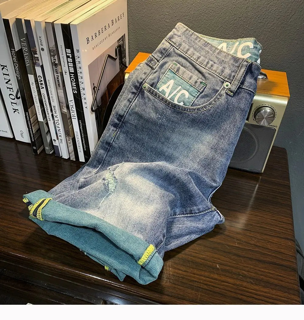 Summer Thin Denim Shorts Men's Trendy Brand Fashion Bermuda Shorts for Men Breathable Design Casual Clothes Man Medium Pants