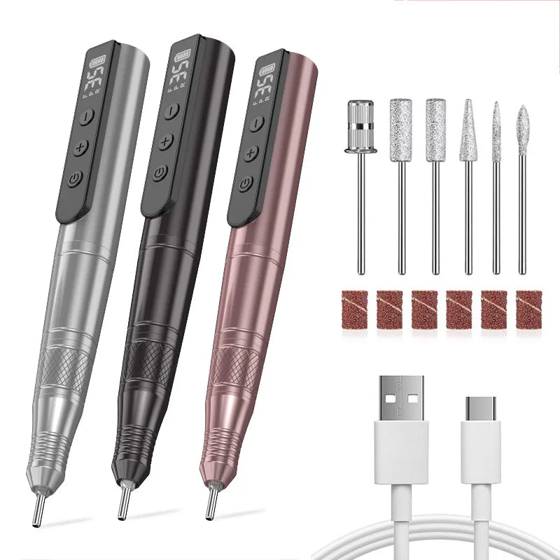 35000RPM Electric Nail Drill Manicure Machine Pedicure For Gel Polishing Professional Nail Lathe Low Noise Cutters Nail File Kit