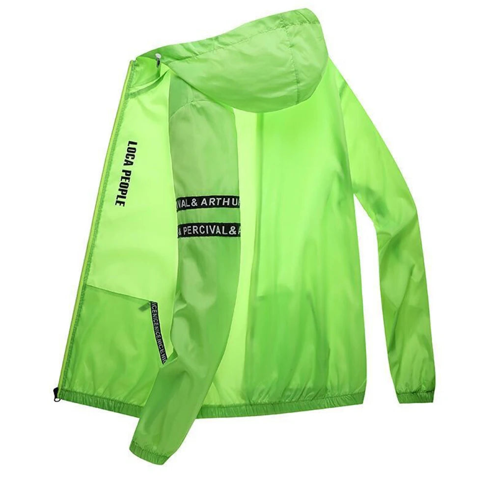 Men's Casual Summer Thin Hooded Windbreaker Jacket-Quick-Drying Waterproof Sun Protection for Outdoor Activities Hiking Bicycle