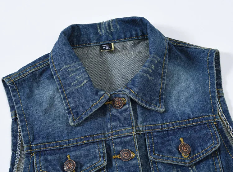 Denim Vest Women Short 2025 Spring New Hooded Big Pocket Sleeveless Jacket All-Match Slim Top Cardigan S-XXXXL Black Vest
