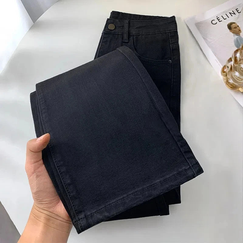 Women's High Waist Straight Jeans Spring Vintage Casual Ankle-length Denim Pants Korean Pantalones Streetwear Stretch Vaqueros