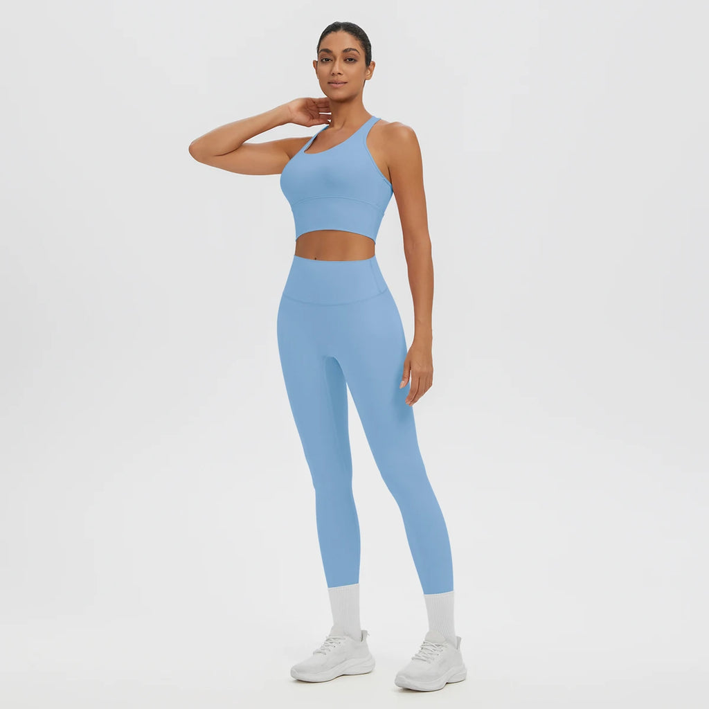 2PCS Women's Sports Pants Yoga Set Sexy Backless I-shaped Vest with Chest Pad Shock-absorbing Running Yoga Tank Top Yoga Pants