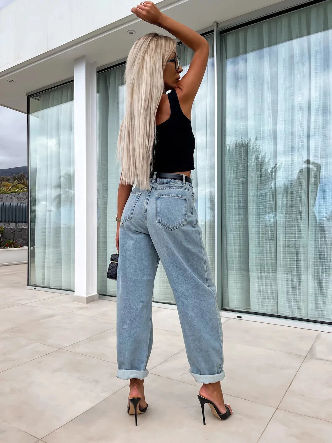 Denim Pant Women Jeans Long Pants High Waist Casual Loose Straight Trousers Y2k Streetwear Elegant Mom Jeans Work 2025 Summer
