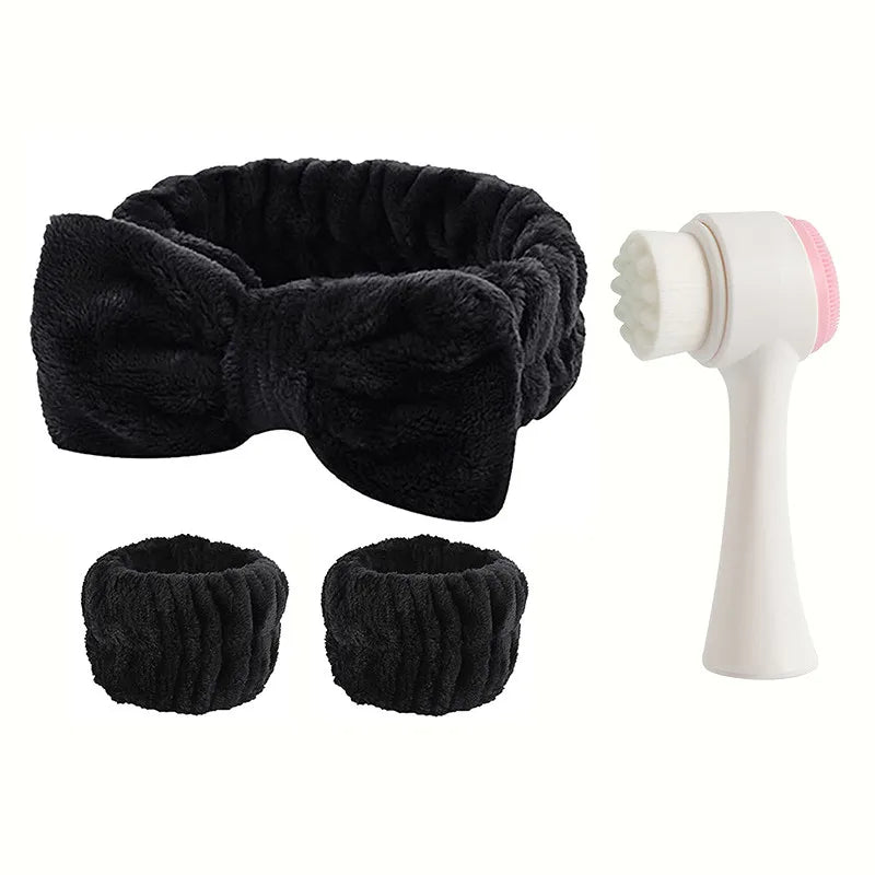 4Pcs Complete Facial Cleansing Kit Cleaner Brush Headband Wristband Hydrotherapy Exfoliating Tool for Blackhead Removal Skinca