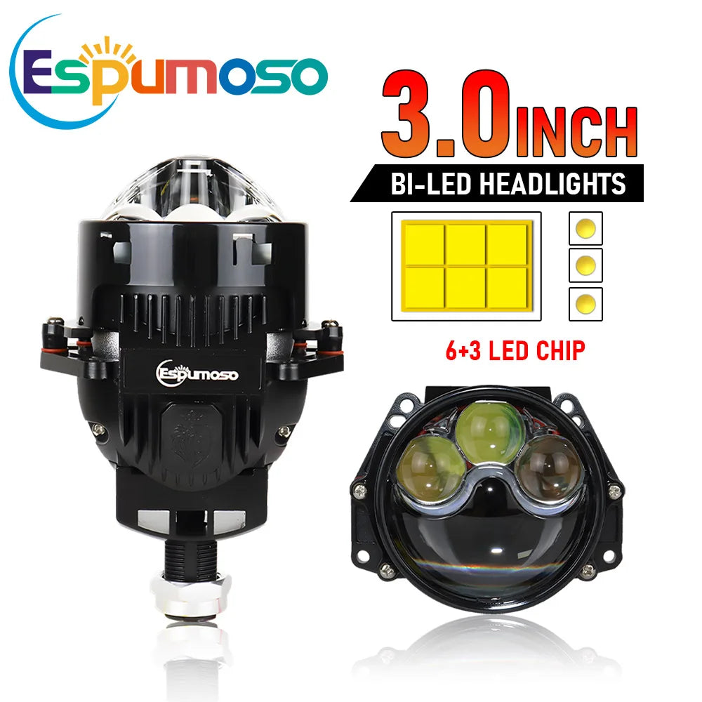 3Inch Bi LED Laser Projector Headlight Bulb H4 9005 9006 H7 Led Lens Light Car Lenticular Optics For Hella 3R Fan Canbus Lamp