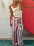 Women's Pants Bohemian Colorful Striped Panelled Wide Leg Trousers Fashion Lady High Waist Multi-color Slim Partywear Streetwear
