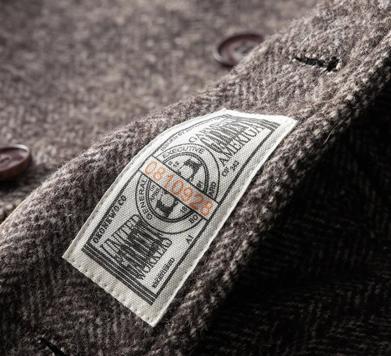 Good Quality Winter Fashion Men's Retro British Tweed Wool Vest Thick Double-Layer Multi-Pocket Suit-Collar Vest Warmth Top Male