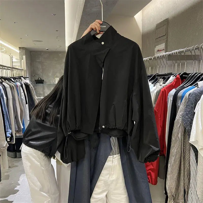 2025 New Red Stand Up Collar Casual Jacket For Women In Spring And Autumn Coat Loose Casual Short And Thin Jacket Top Female