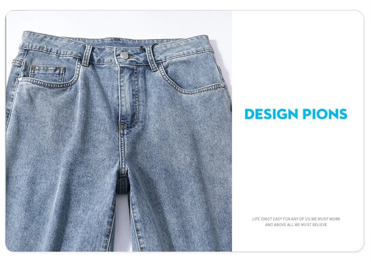 Summer men's six inch shorts over the knee thin straight tube minimalist elastic denim shorts Baggy Jeans Shorts for Men  3/4
