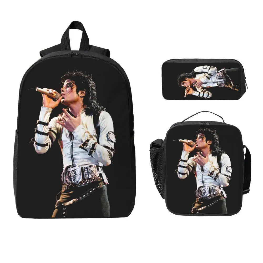 MJ 3pecs/set Backpack for Student High School Daypack Lunch bag Pencil Case
