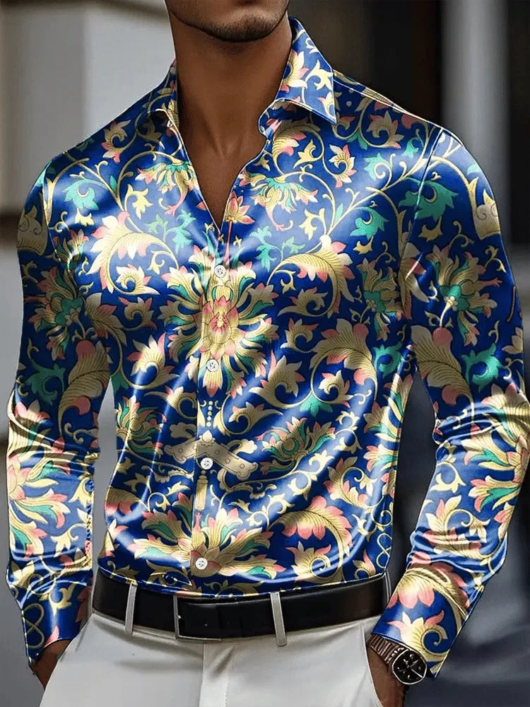 Men's Shirt 3D Vintage Chain Print Polyester Fabric Outdoor Street Long Sleeve Button Clothing Fashion Street Style Design