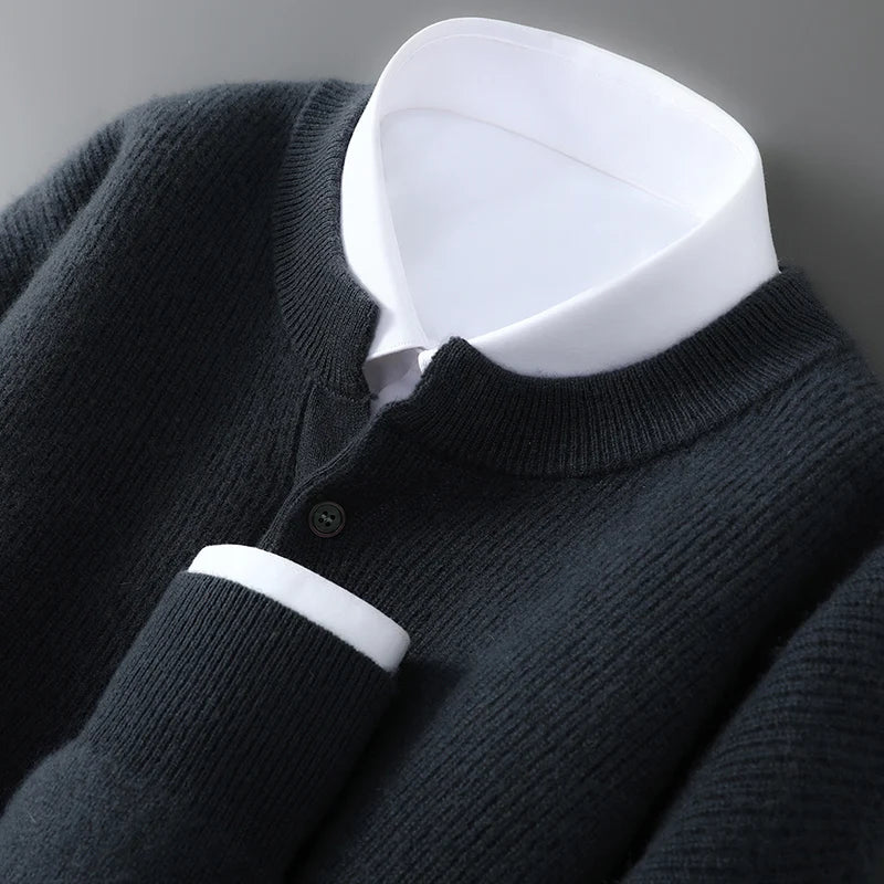 MVLYFLRT Men's 100% Merino Wool Round Neck Pullover Sweater Casual Thick Knit Autumn Winter Warm Cashmere Feel Sweater