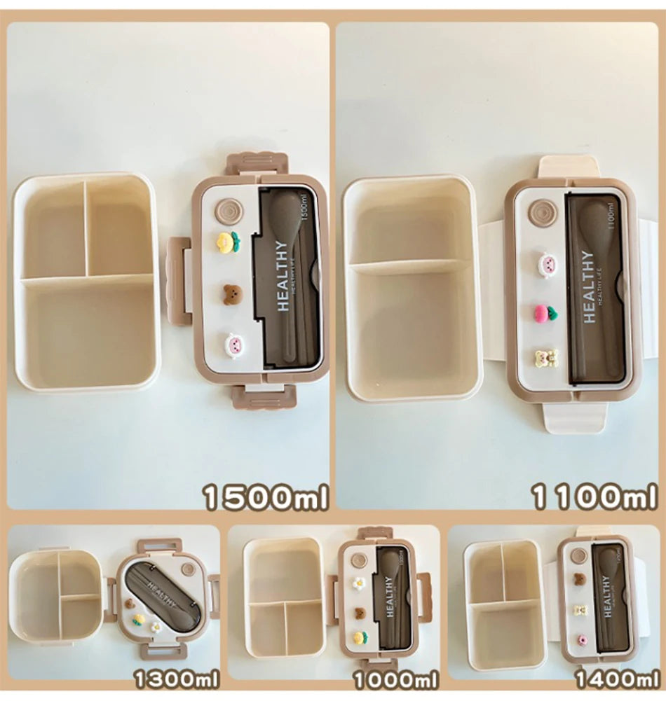 Simple Cute Portable Lunch Box With Compartment For Girls School Kids Plastic Picnic Bento Box Microwave Food Storage Containers