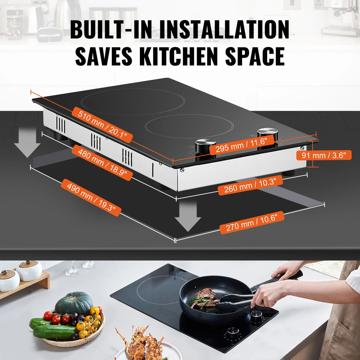 SucceBuy Electric Cooktop Built-in Stove Top Ceramic Top Radiant with Glass Panel Knob Control for Diverse Cooking Requirements