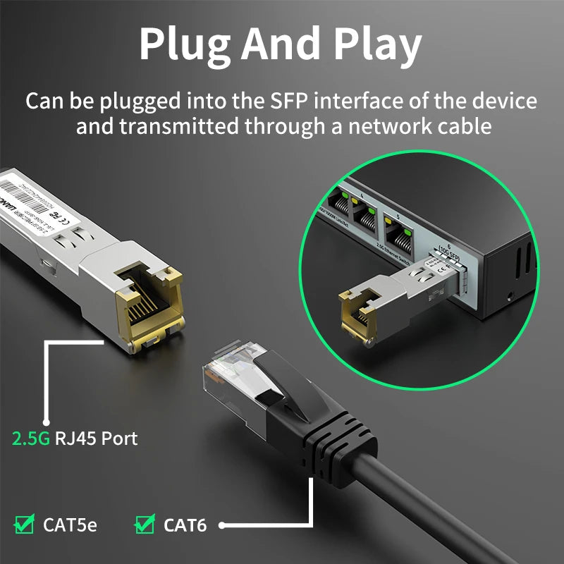 HORACO 10G SFP+ Module 2.5G Copper SFP Modules Optical Port Turn to RJ45 Ethernet Port Gigabit 1000M Transceiver Module