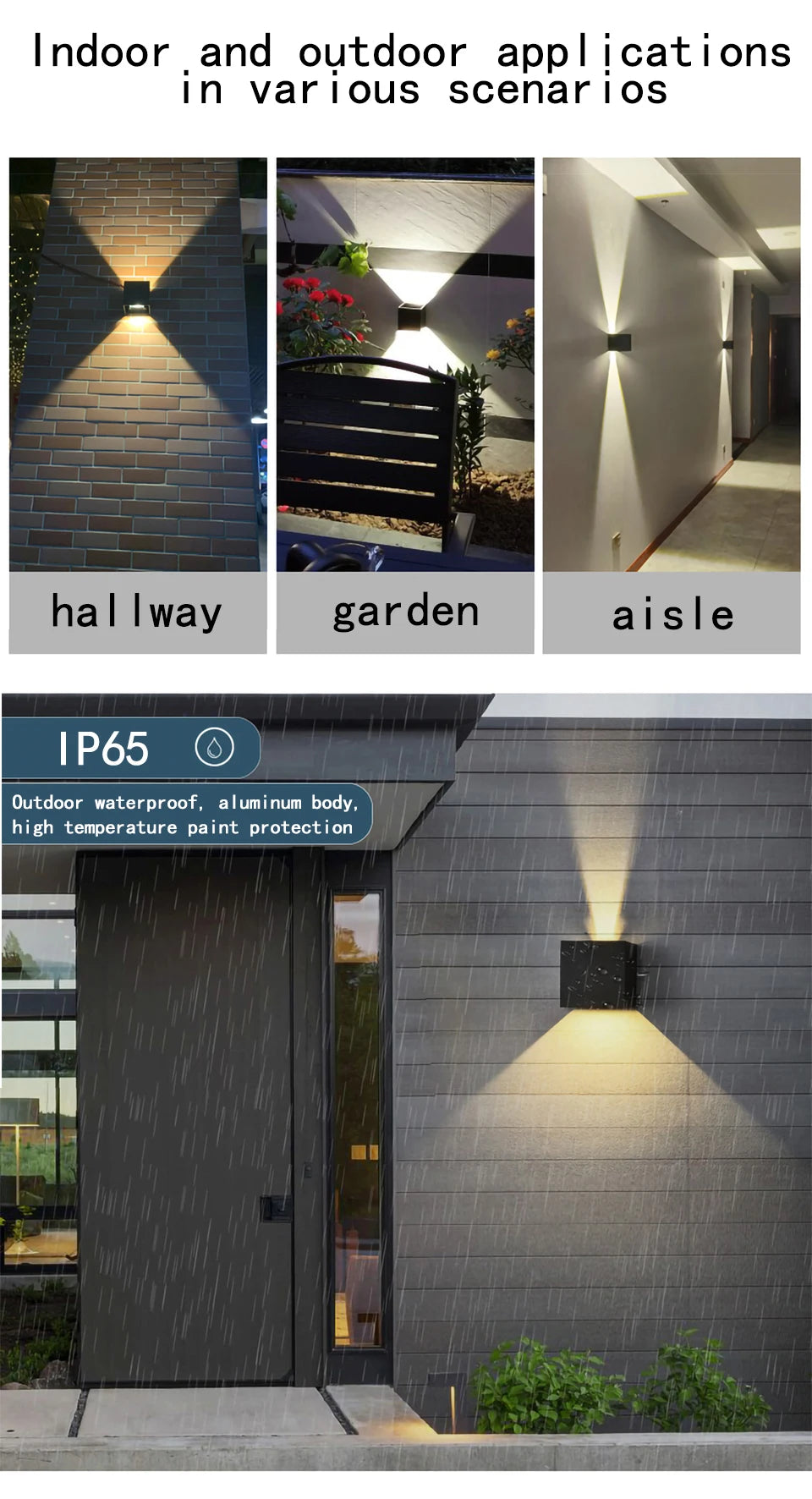 6W/12W LED Wall Light Outdoor Waterproof IP65 Porch Garden Wall Lamp & Indoor Bedroom Bedside Decoration Lighting Lamp Aluminum