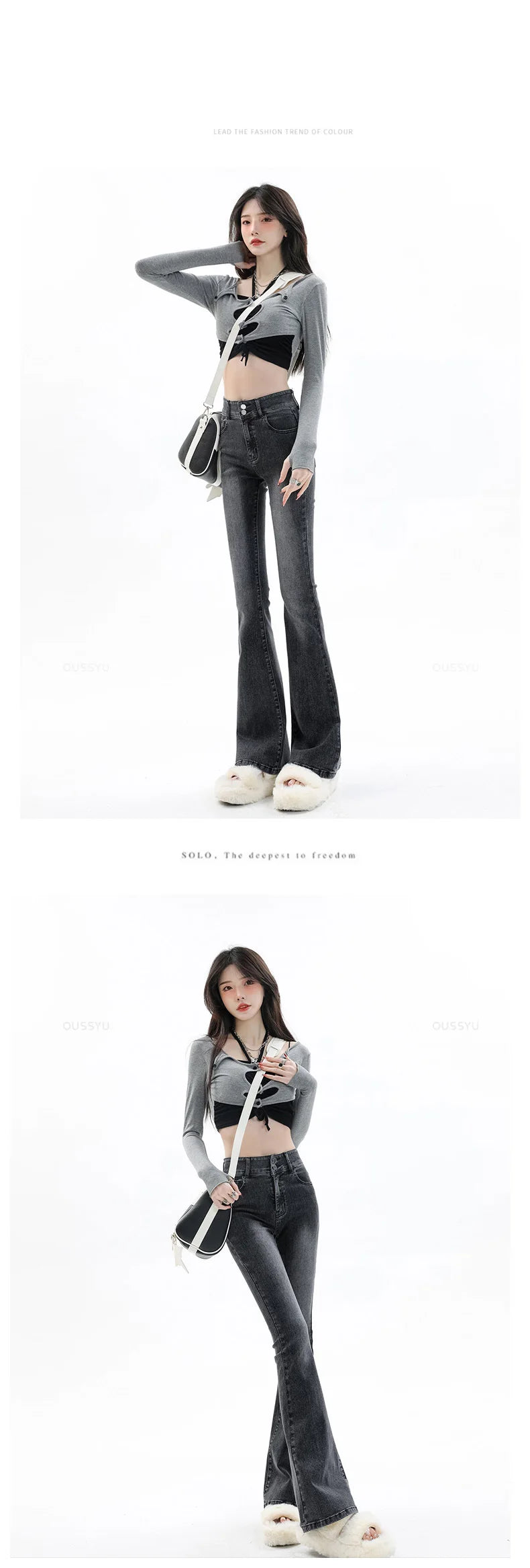 Women Jeans Cotton Denim Flared Pants Elastic Force Vintage Streetwear High Waist Slim Mom Harajuku Trousers Plus Length