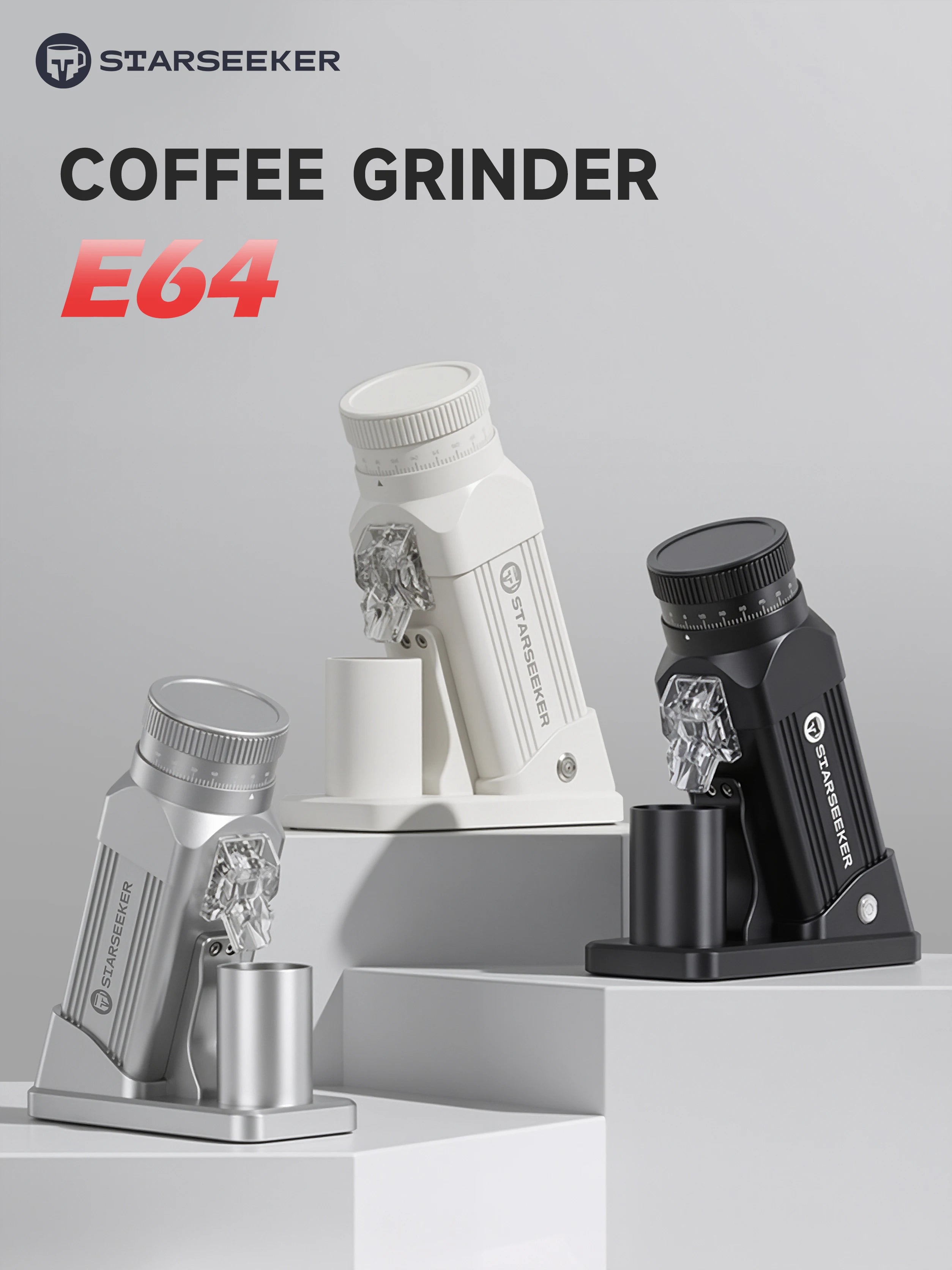 STARSEEKER E64 Electric Coffee Grinder 64MM Espresso Titanium Flat burr Stepless Fineness Adjustment Home Bean Grinder Black