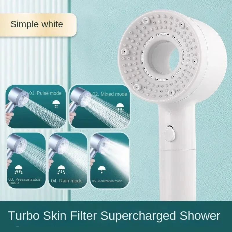 New 5 Speed Adjustment Showerhead High Pressure Shower Head One-Key Stop Handheld Shower Filter Showers for Bathroom Supplies