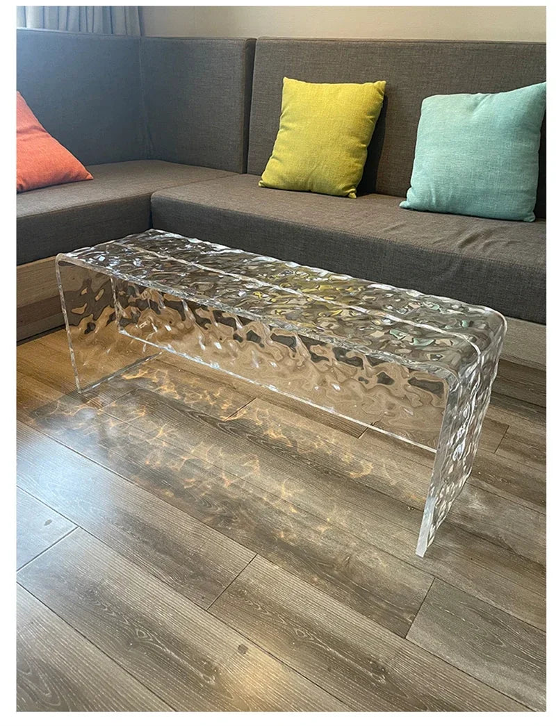 Nordic Acrylic Shoe Changing Stools Transparent Bench Water Ripple Bed End Stool for Bedroom Light Luxury Living Room Furniture