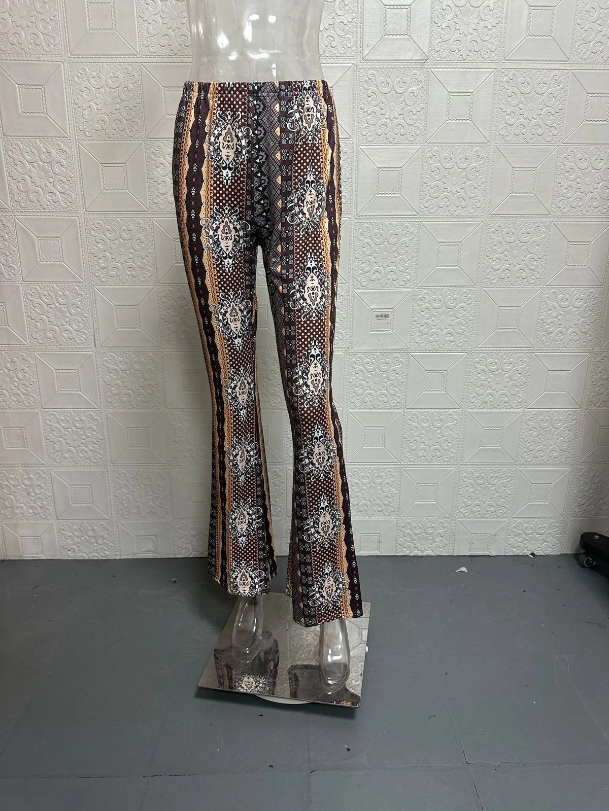 Fashionable New High Elasticity Tight Fitting Micro Flared Printed Casual Pants