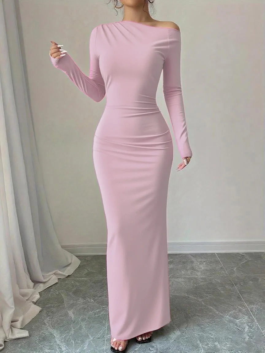 European and American 2025 Autumn New Printed Long Skirt Temperament Slim Long Sleeve Dress
