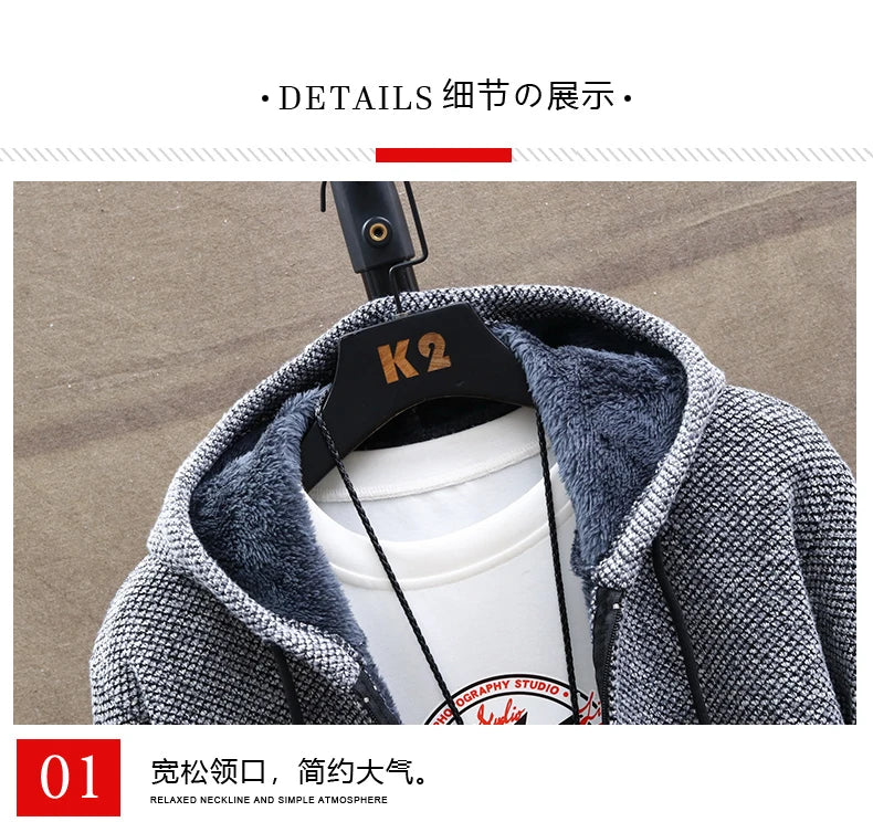 Autumn and Winter men's wool jacket new jacket plush thickened classic vintage cardigan Hoodie casual loose tops