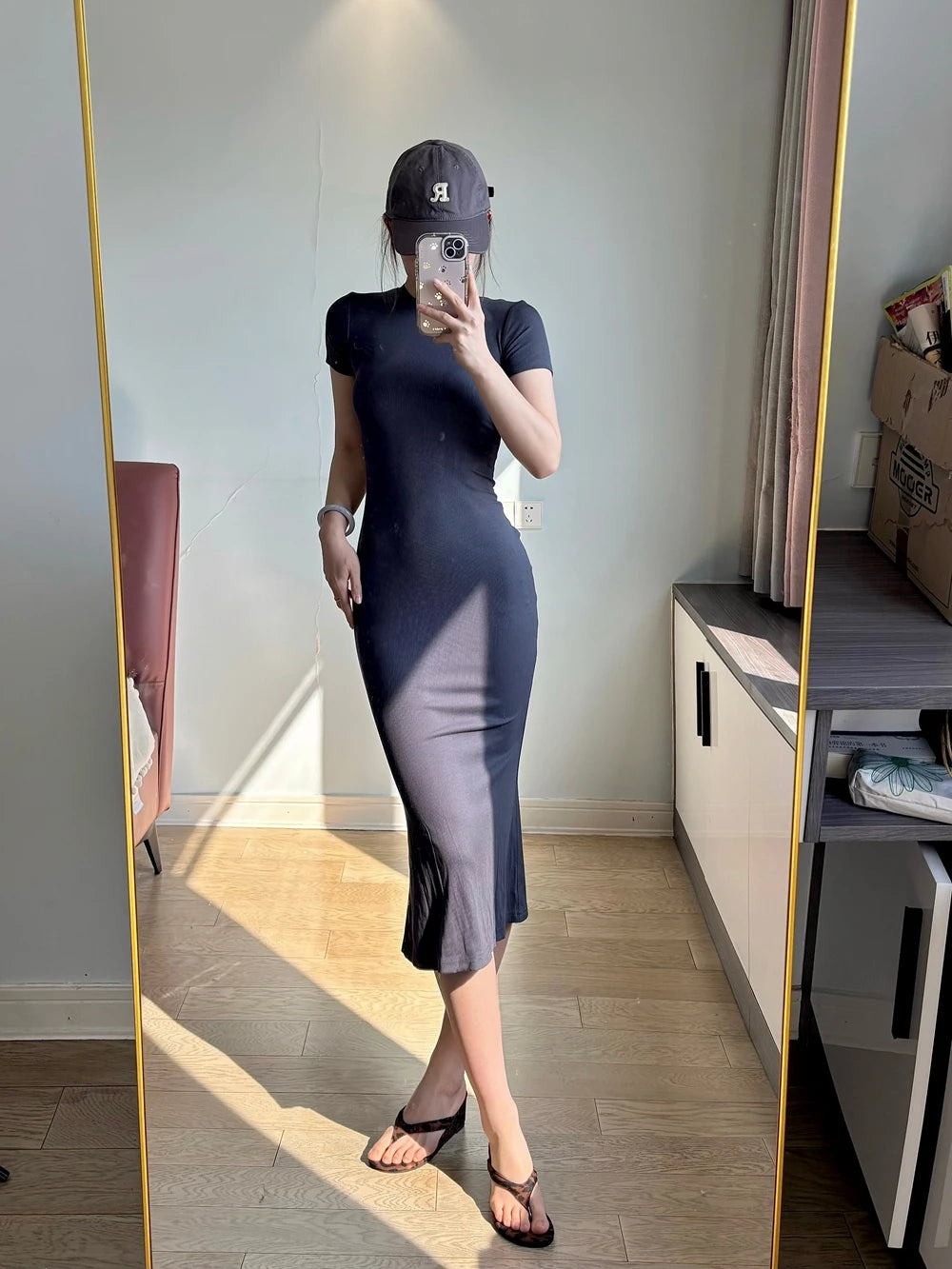 Solid color Short Sleeve Crewneck Sexy Summer High Strecth Dress for Women Pullover Bodycon Dresses