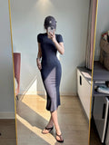 Solid color Short Sleeve Crewneck Sexy Summer High Strecth Dress for Women Pullover Bodycon Dresses