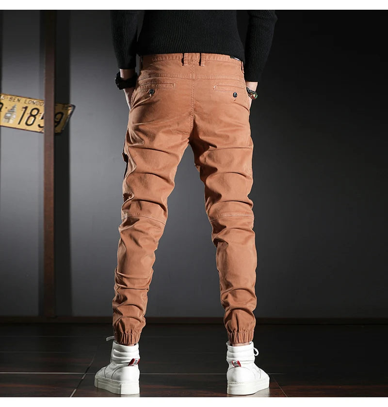 Streetwear Fashion Men Jeans Elastic Stretch Slim Fit Spliced Designer Casual Cargo Pants Hombre Hip Hop Joggers Men Overalls