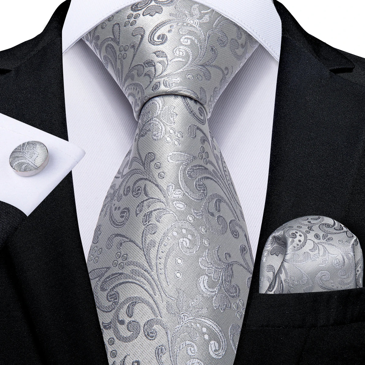 8cm Men's Polyester Ties Pocket Square Cufflinks Green Gold Paisley Wedding Party Accessories Necktie Gift