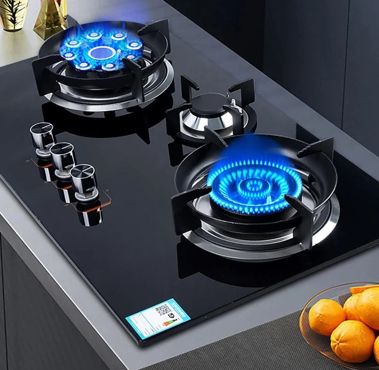 Happy Home 3-Burner Table Gas Cooktop Built-In Smart Tempered Glass Gas Stove for Household