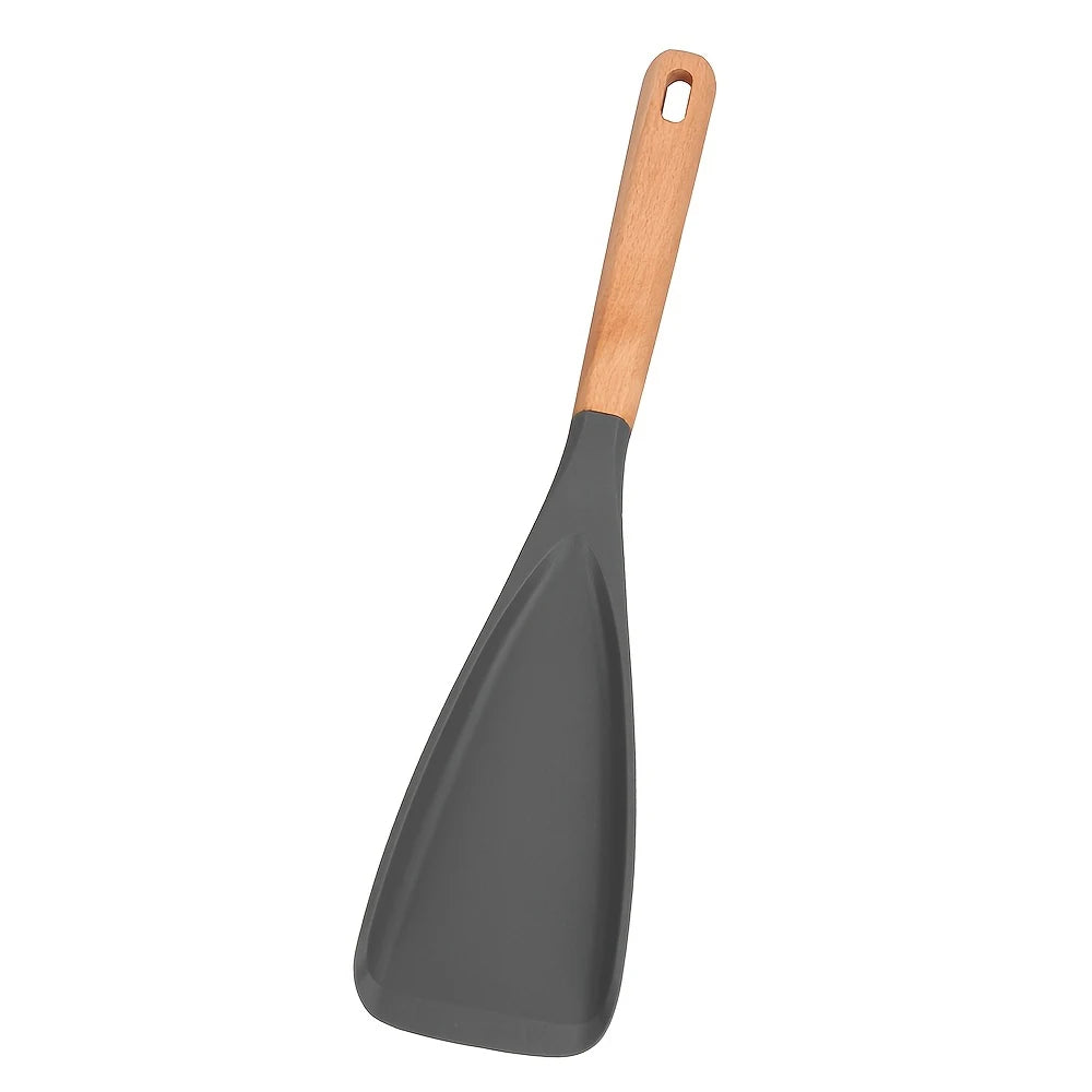 Multifunction Silicone Cooking Spoon Spatula for Nonstick Cookware, Heat Resistant Kitchen Gadgets Utensil with Wooden Handle