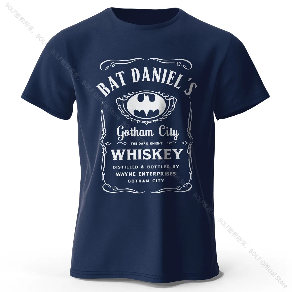 Gotham City Whiskey Printed 100% Cotton T-Shirt, Soft & Breathable Round Neck Short Sleeve Tee, Unisex Dark & Urban Style